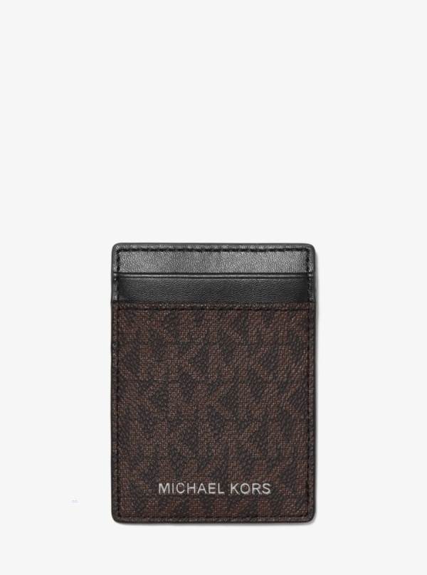 Panske Penazenky Michael Kors Logo Card Case with Bill Clip Čierne Hnede - Doplnky Michael Kors Vypredaj | OAQRX-2903